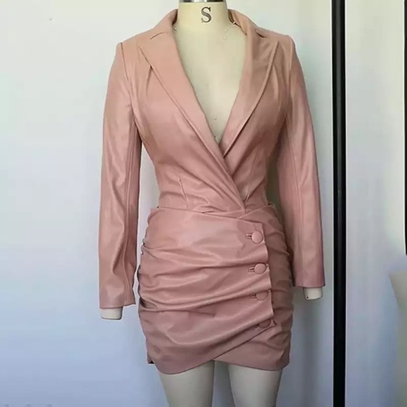 long sleeve women set blush vegan‎ leather wrap mini skirt button women s… - Picture 5 of 5